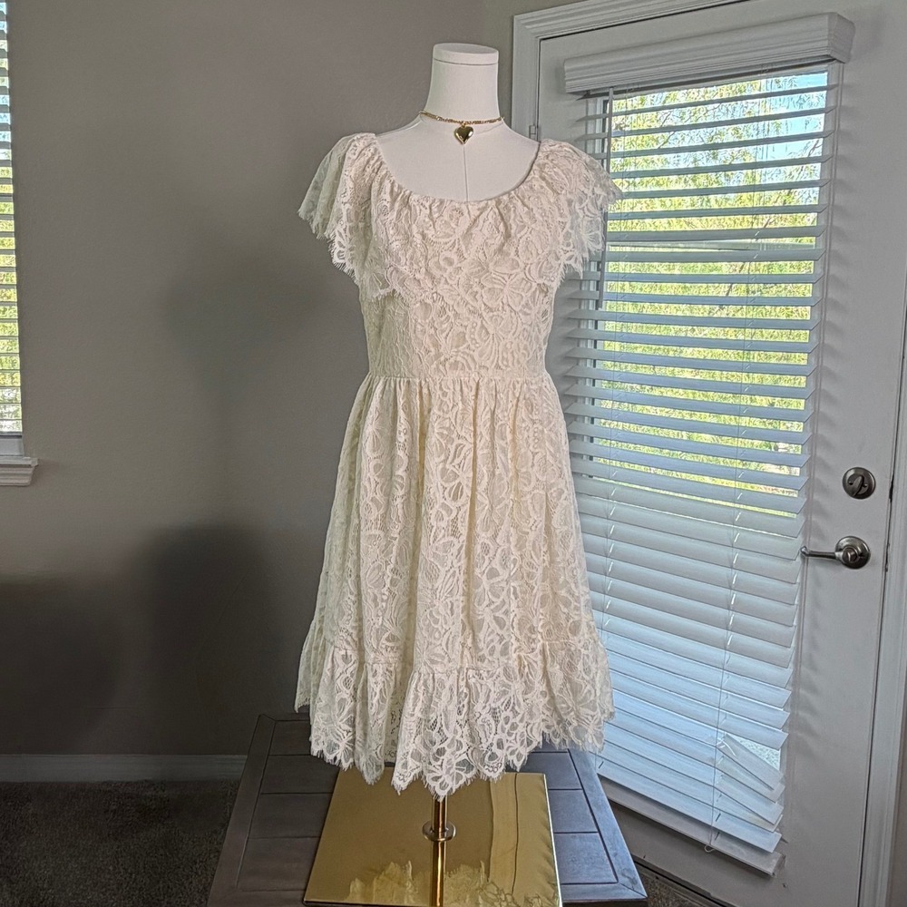 Valentino Ivory Floral Lace Tiered Mini Dress US 4 Coquette Romantic Luxury - Picture 2 of 15